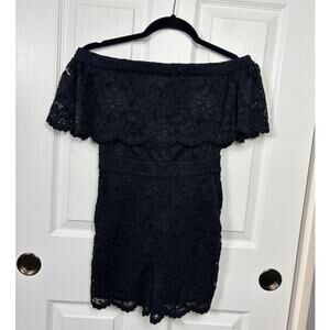 Bebe Black Off the Shoulders Lace Romper Size 2